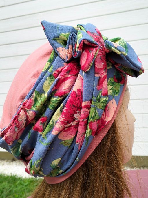 Bonnet chimio foulard intégré fabriqué en Vendée   "Floral" 