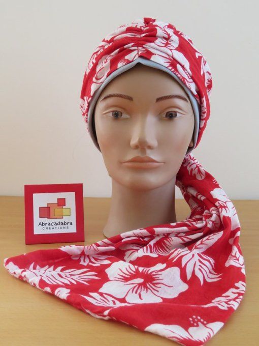 Bonnet chimio foulard intégré fabriqué en Vendée "TAHITI"