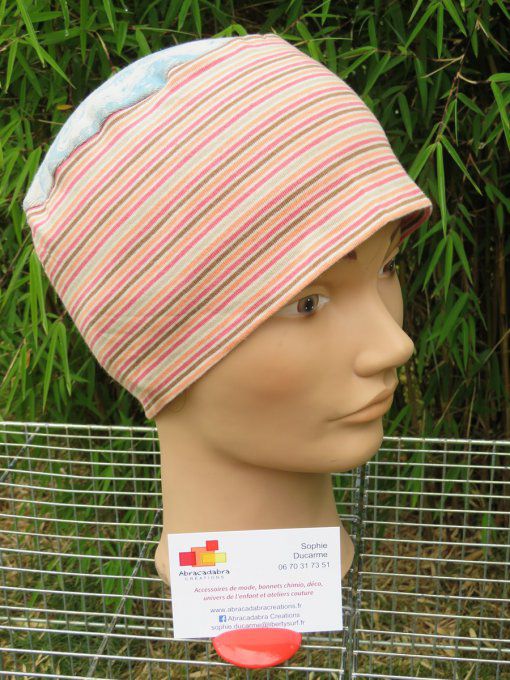 Bonnet chimio basic "rayé et multicolore"  fabriqué en Vendée   