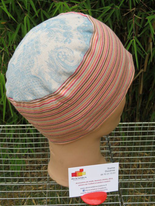 Bonnet chimio basic "rayé et multicolore"  fabriqué en Vendée   