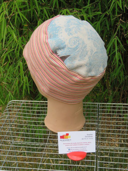 Bonnet chimio basic "rayé et multicolore"  fabriqué en Vendée   