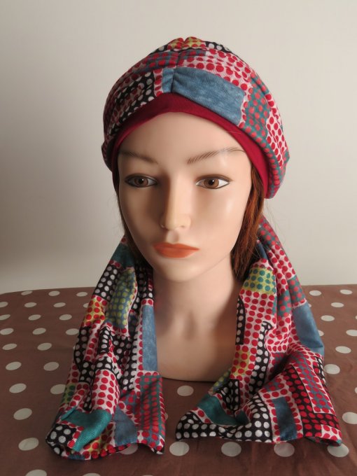 Bonnet chimio foulard intégré fabriqué en Vendée  