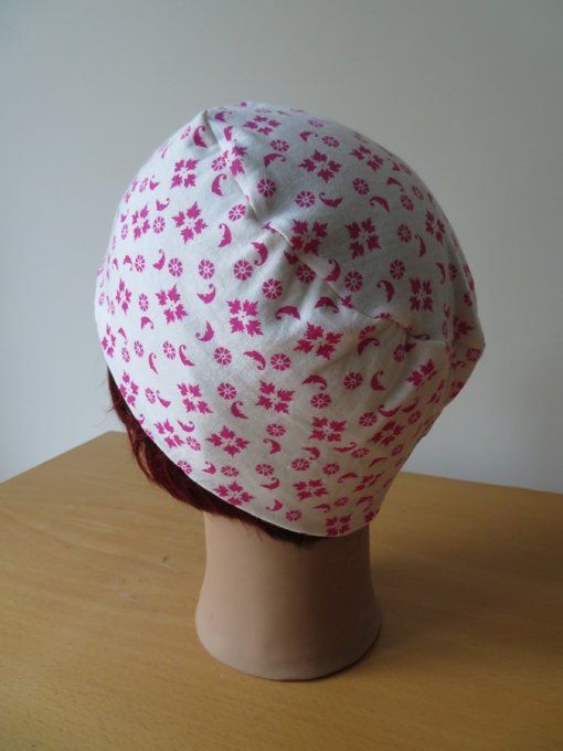 Bonnet chimio basic "mosaïque rose" fabriqué en Vendée 