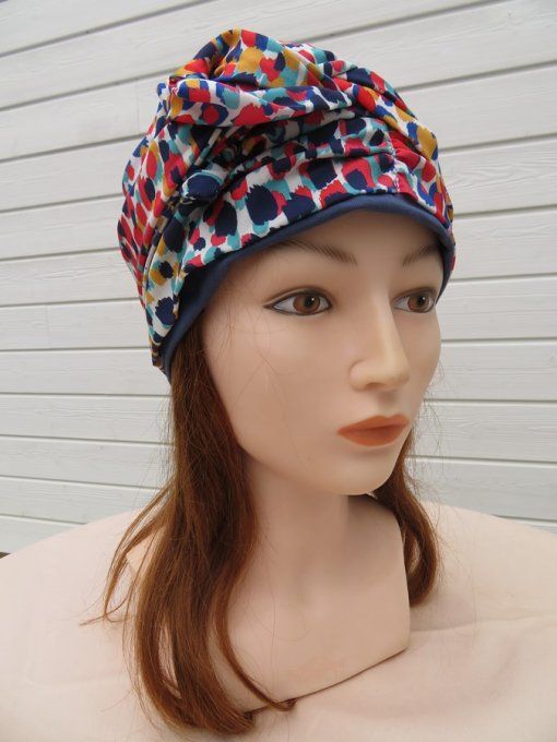 Bonnet chimio foulard intégré fabriqué en Vendée   "Eclat de couleurs"