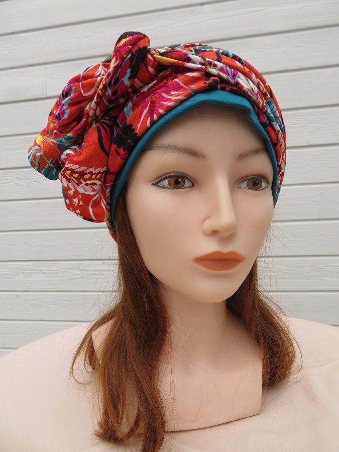 Bonnet chimio foulard intégré fabriqué en Vendée   "Tropiques" 