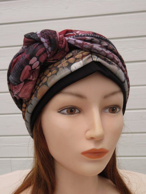 Bonnet chimio foulard intégré fabriqué en Vendée   "Galets" 