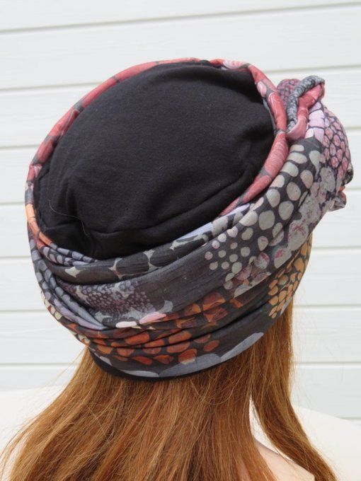 Bonnet chimio foulard intégré fabriqué en Vendée   "Galets" 