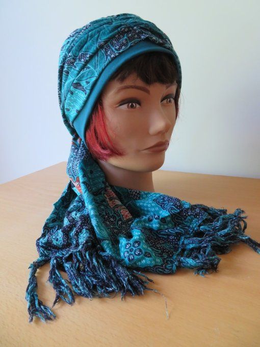 Bonnet chimio foulard intégré fabriqué en Vendée   "Franges" 