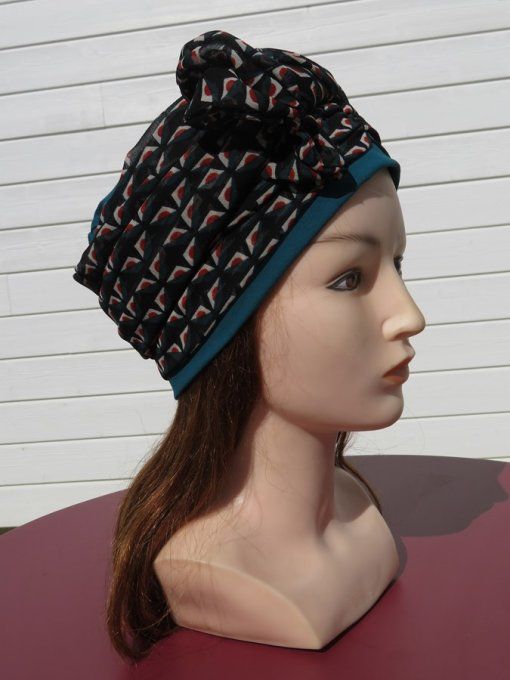 Bonnet chimio foulard intégré fabriqué en Vendée   "Chic Parisien" 