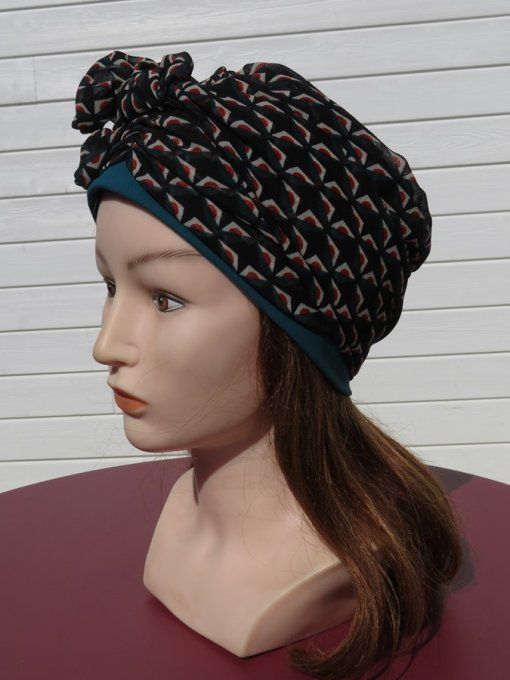 Bonnet chimio foulard intégré fabriqué en Vendée   "Chic Parisien" 