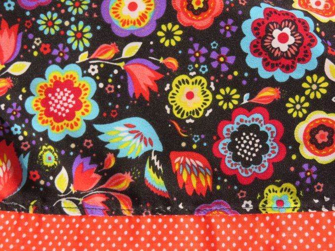 Bonnet chimio foulard intégré fabriqué en Vendée   "Fleurs multicolores"  